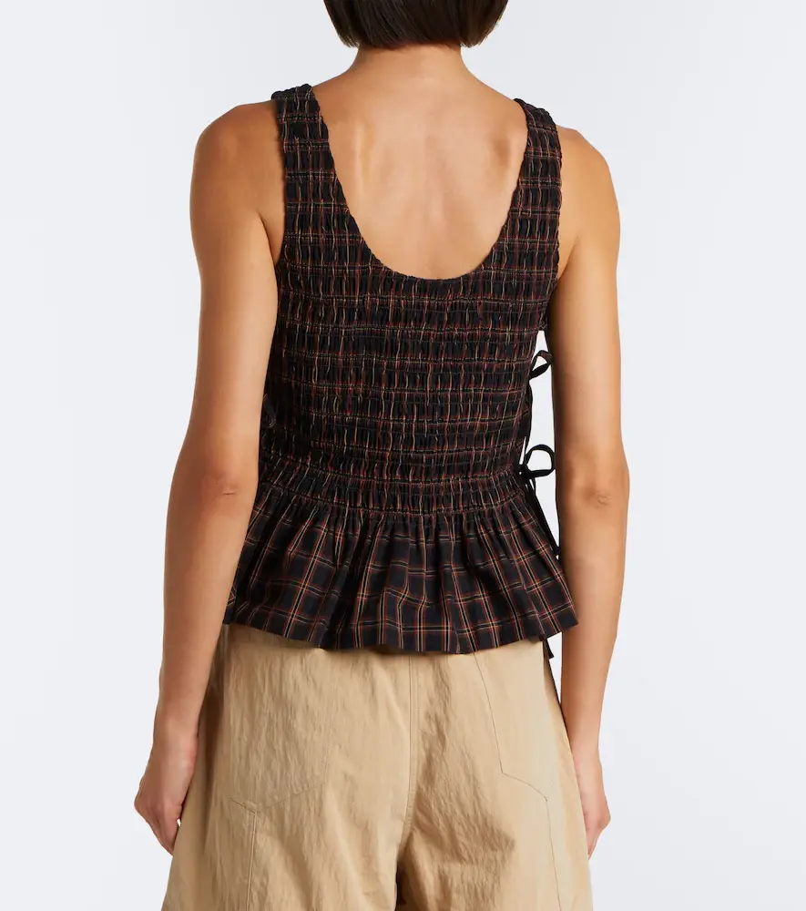 Ganni Checked shirred cotton top | Thumbnail 3 Ganni Checked shirred cotton top | Thumbnail 3