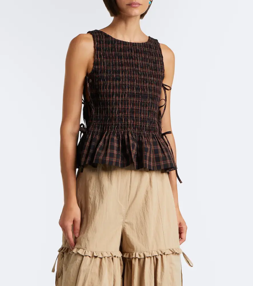 Ganni Checked shirred cotton top | Thumbnail 5 Ganni Checked shirred cotton top | Thumbnail 5