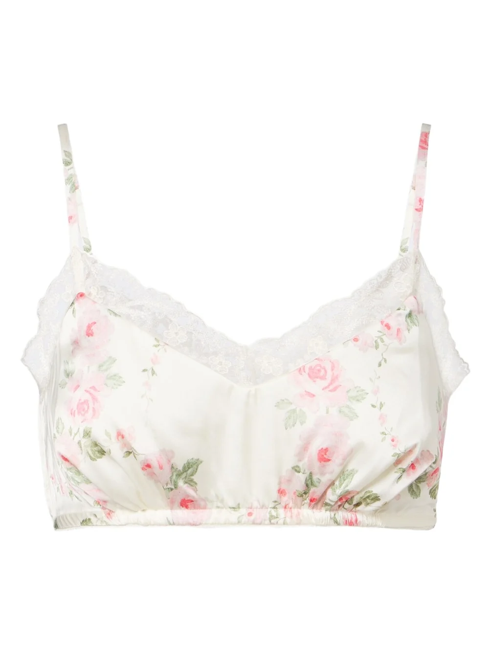 Floral lace-trimmed satin bralette Floral lace-trimmed satin bralette