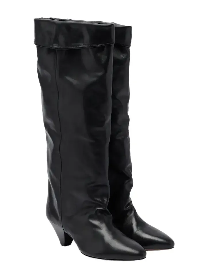 Elita draped leather knee-high boots Elita draped leather knee-high boots