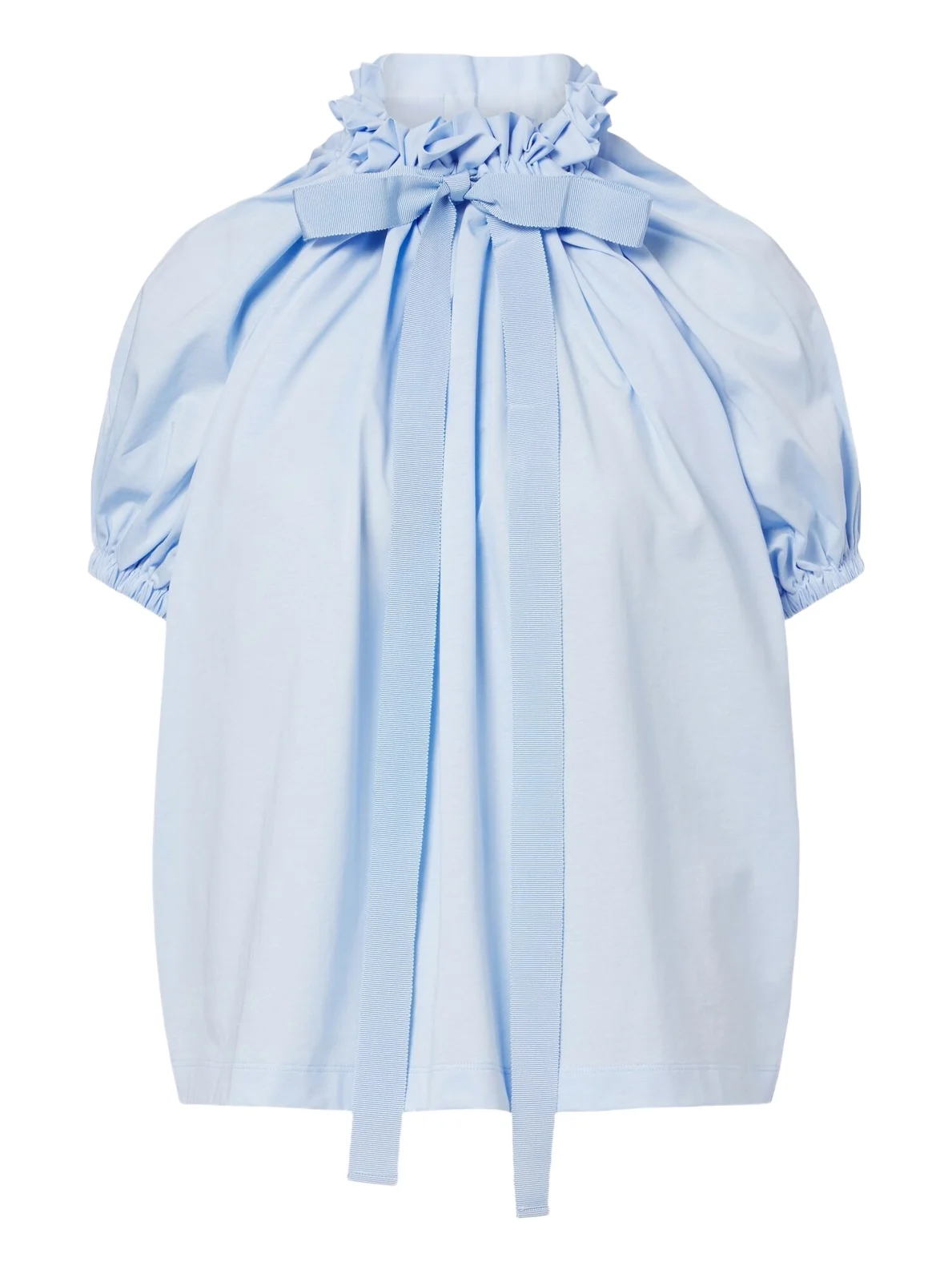 Bow-detail gathered cotton jersey top