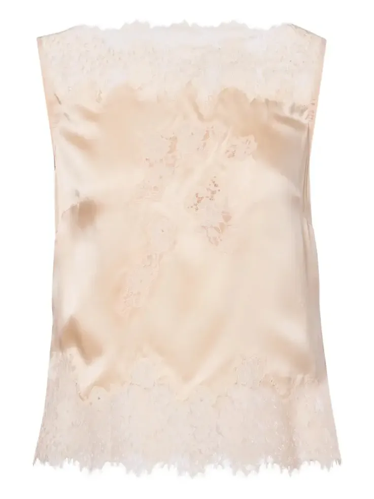 Dôen Viviane lace-trimmed silk satin top