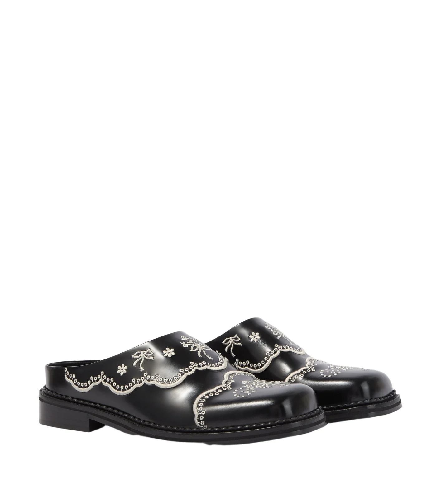 Embroidered floral leather mules Embroidered floral leather mules