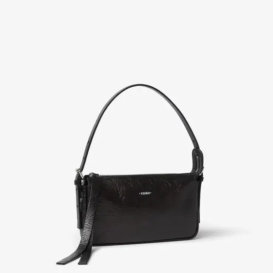 Fendi Zipper Top Small Crackled Black Leather Bag | Thumbnail 2 Fendi Zipper Top Small Crackled Black Leather Bag | Thumbnail 2