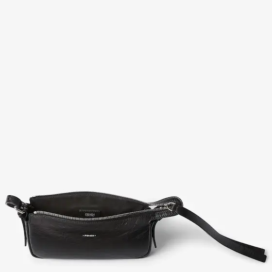 Fendi Zipper Top Small Crackled Black Leather Bag | Thumbnail 4 Fendi Zipper Top Small Crackled Black Leather Bag | Thumbnail 4