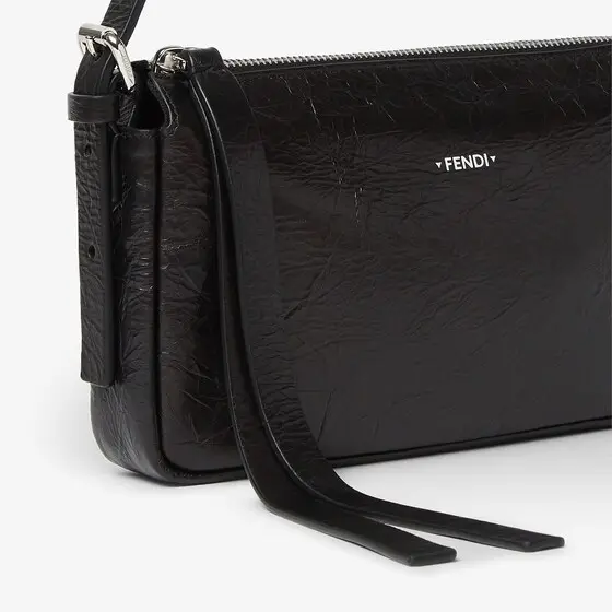 Fendi Zipper Top Small Crackled Black Leather Bag | Thumbnail 5 Fendi Zipper Top Small Crackled Black Leather Bag | Thumbnail 5