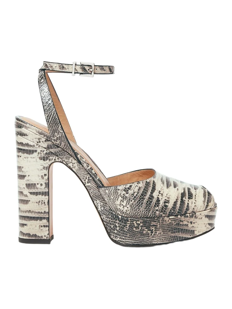After 9 Parchment and Black Printed Calfskin Sandals After 9 Parchment and Black Printed Calfskin Sandals