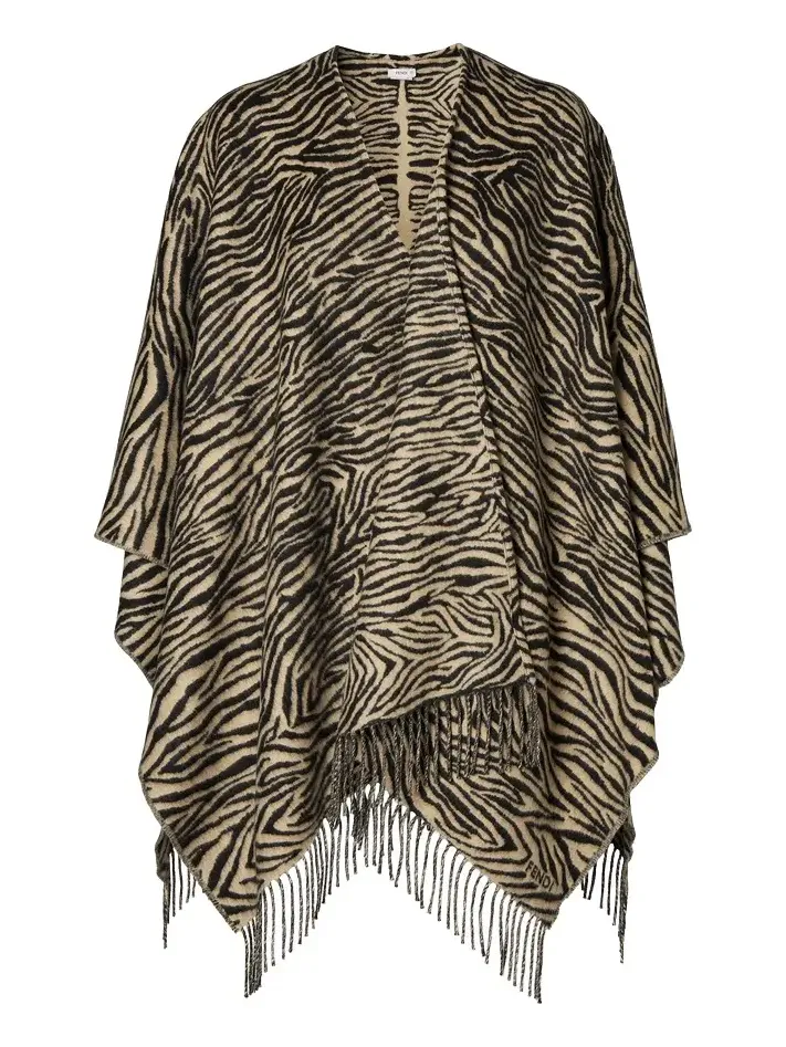 Fendi Wool Poncho with Tiger Animalier Print