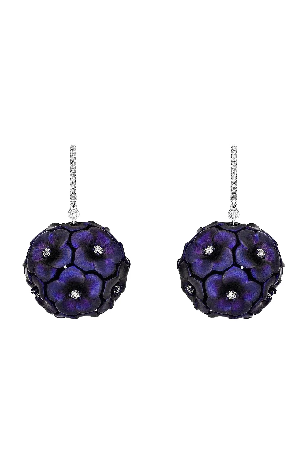 Diamond Purple Flower Ball Earrings Diamond Purple Flower Ball Earrings