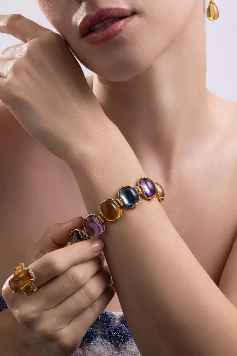 GOSHWARA London Blue Topaz Amethyst Diamond Cushion G-One Bracelet | Thumbnail 2