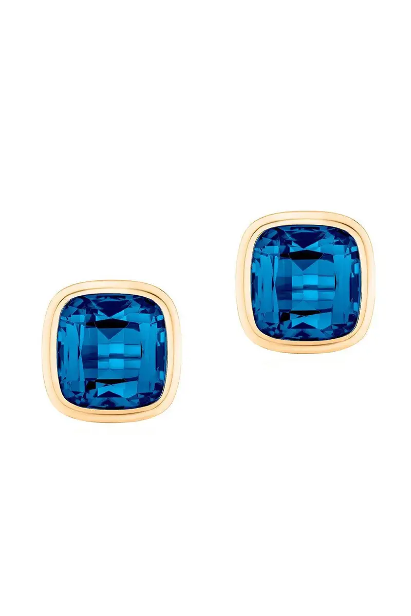 GOSHWARA London Blue Topaz Cushion Bezel Manhattan Stud Earrings | Image 1 GOSHWARA London Blue Topaz Cushion Bezel Manhattan Stud Earrings | Image 1