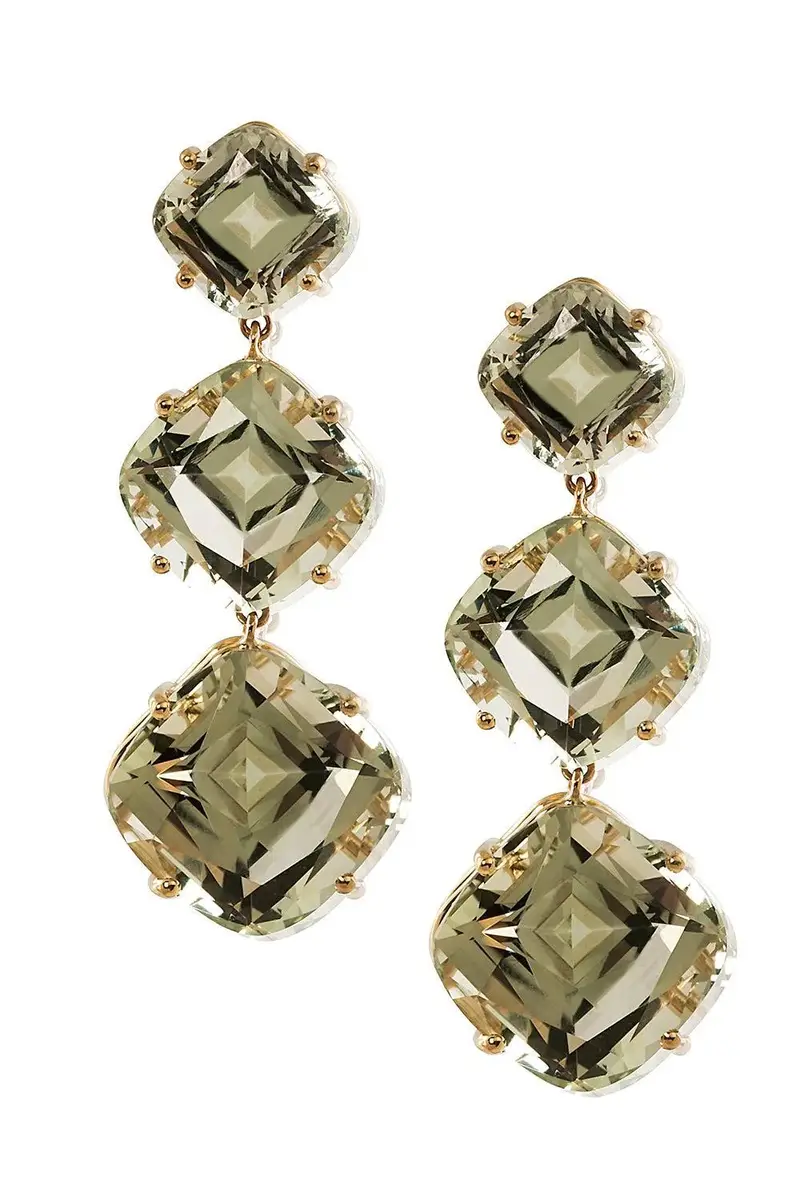 GOSHWARA Prasiolite Cushion Three Stone Gossip Earrings | Image 1 GOSHWARA Prasiolite Cushion Three Stone Gossip Earrings | Image 1