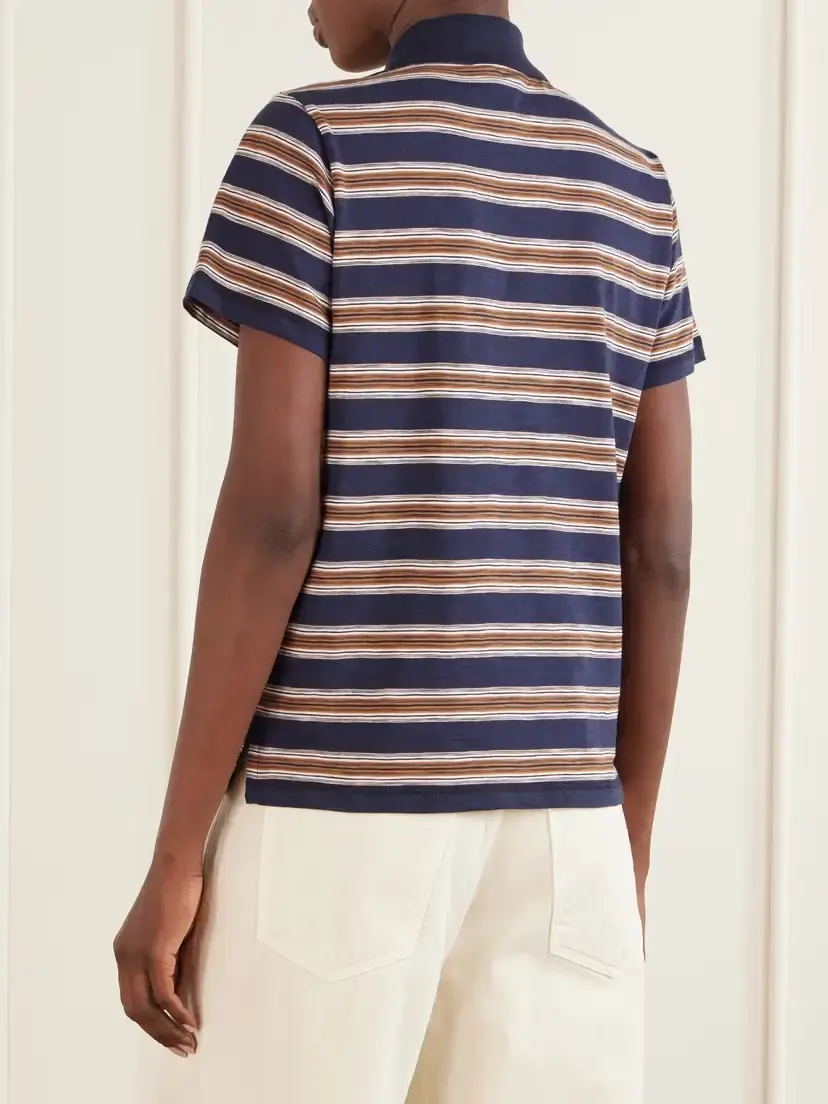 Moncler Logo-appliquéd Striped Cotton Polo Shirt | Thumbnail 3 Moncler Logo-appliquéd Striped Cotton Polo Shirt | Thumbnail 3