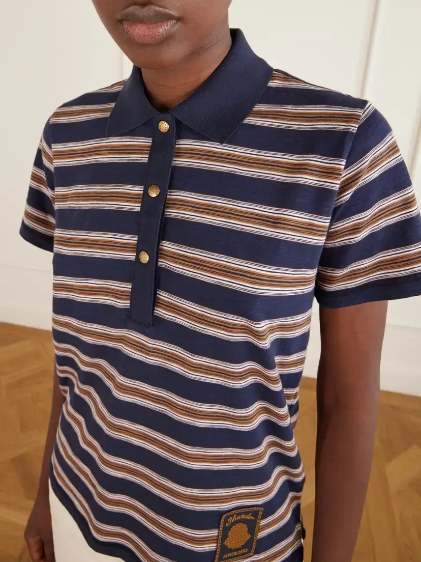 Moncler Logo-appliquéd Striped Cotton Polo Shirt | Thumbnail 4 Moncler Logo-appliquéd Striped Cotton Polo Shirt | Thumbnail 4