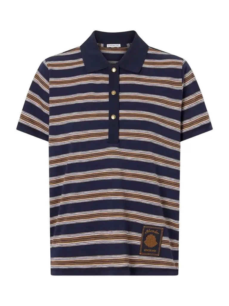 Moncler Logo-appliquéd Striped Cotton Polo Shirt | Image 1 Moncler Logo-appliquéd Striped Cotton Polo Shirt | Image 1