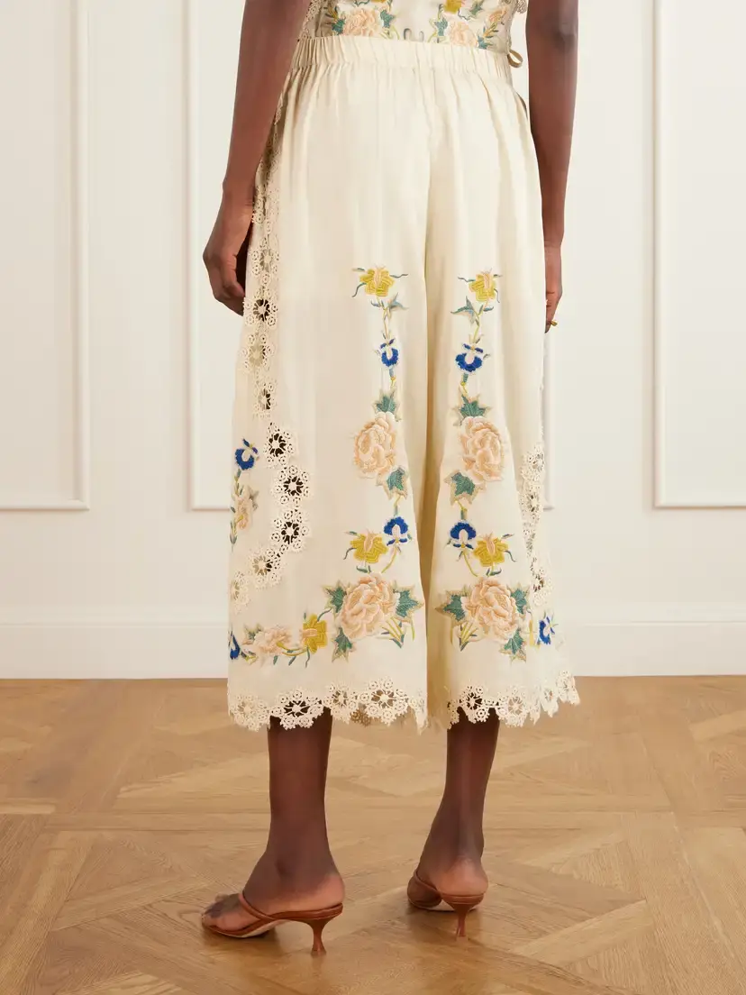 Sea Addona Floral-embroidered Broderie Anglaise-trimmed Cotton Wide-leg Pants | Thumbnail 4
