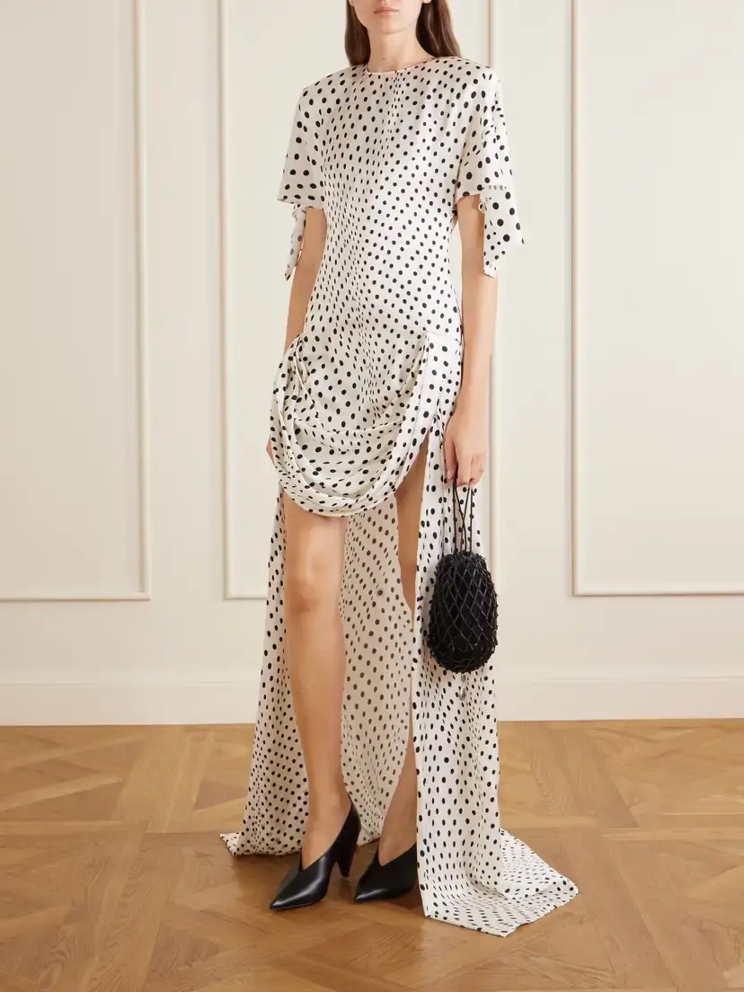 Stella McCartney Asymmetric Polka-dot Satin Midi Dress | Thumbnail 2 Stella McCartney Asymmetric Polka-dot Satin Midi Dress | Thumbnail 2