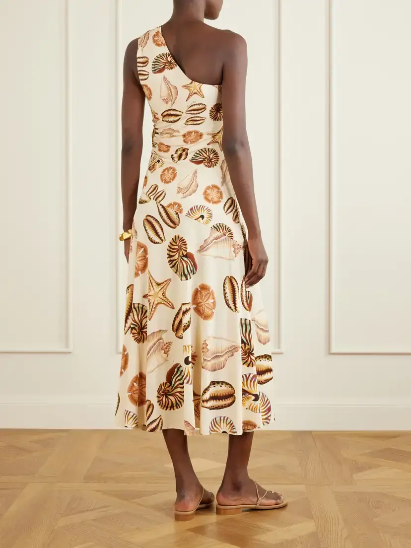 Farm Rio Embellished Gathered One-shoulder Printed Woven Midi Dress | Thumbnail 3 Farm Rio Embellished Gathered One-shoulder Printed Woven Midi Dress | Thumbnail 3