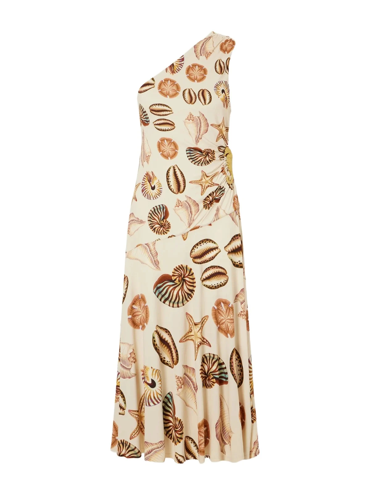 Embellished Gathered One-shoulder Printed Woven Midi Dress Embellished Gathered One-shoulder Printed Woven Midi Dress