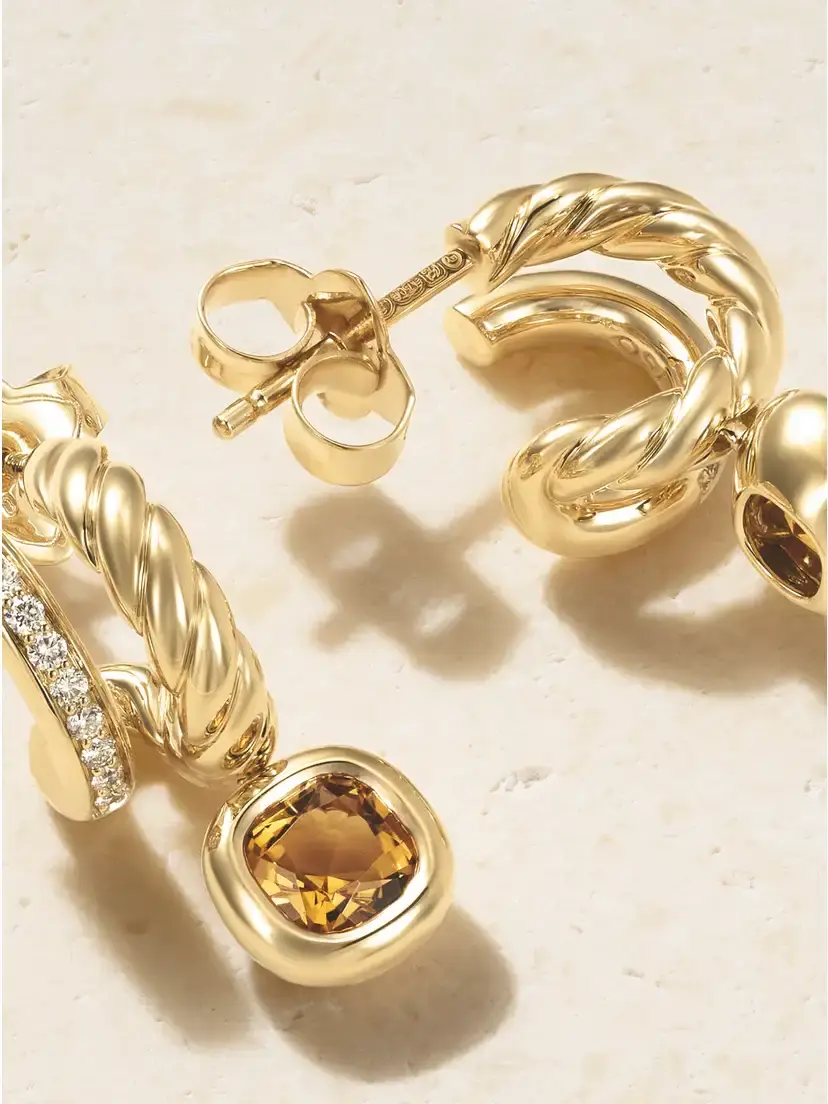 David Yurman Dy Mercer® 18-karat Gold, Diamond And Citrine Earrings | Thumbnail 3 David Yurman Dy Mercer® 18-karat Gold, Diamond And Citrine Earrings | Thumbnail 3