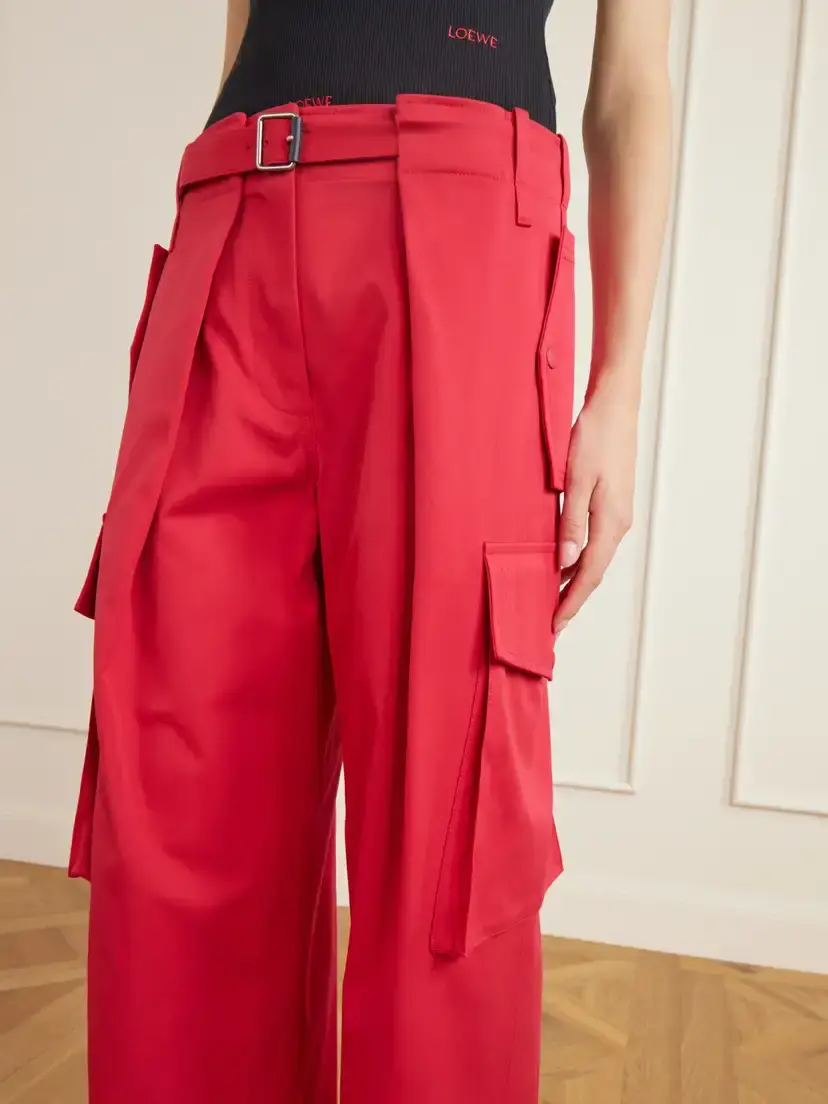 Loewe Belted Pleated Cotton And Silk-blend-gabardine Cargo Pants | Thumbnail 4