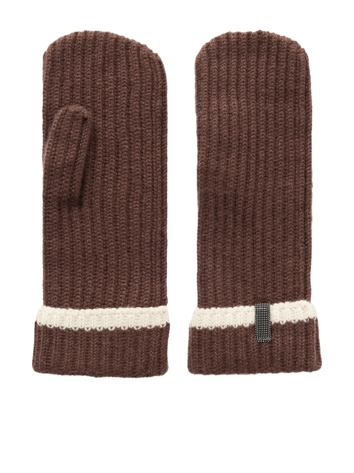 Brunello Cucinelli Bead-embellished Striped Ribbed Cashmere Mittens