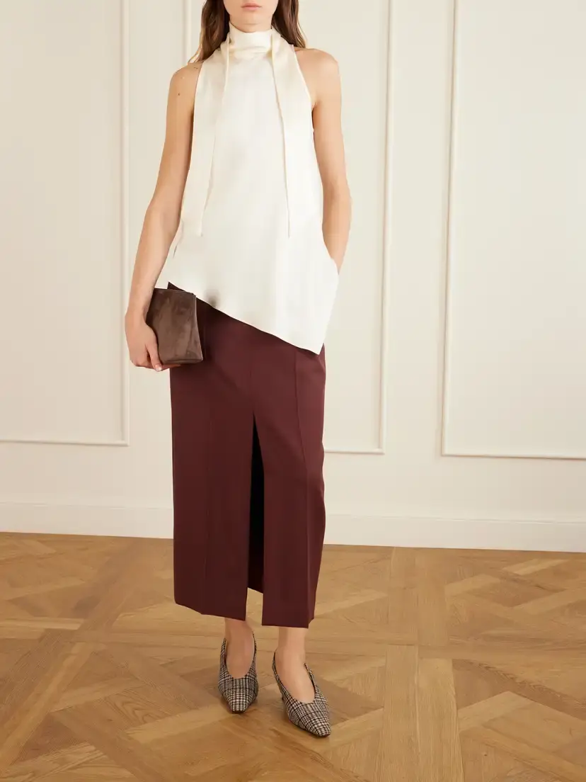 Brunello Cucinelli Scarf-detailed Silk-satin Turtleneck Blouse | Thumbnail 2
