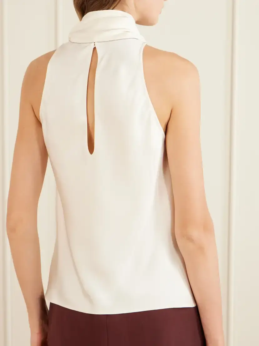 Brunello Cucinelli Scarf-detailed Silk-satin Turtleneck Blouse | Thumbnail 3