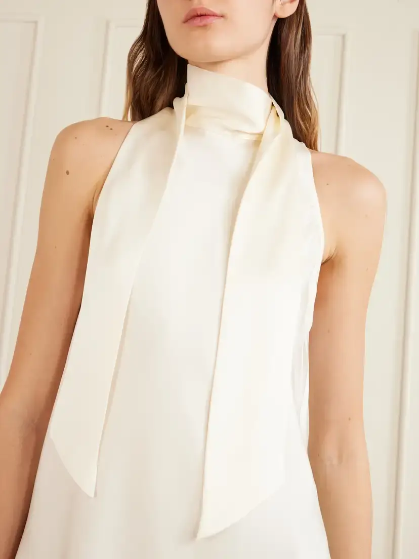 Brunello Cucinelli Scarf-detailed Silk-satin Turtleneck Blouse | Thumbnail 4