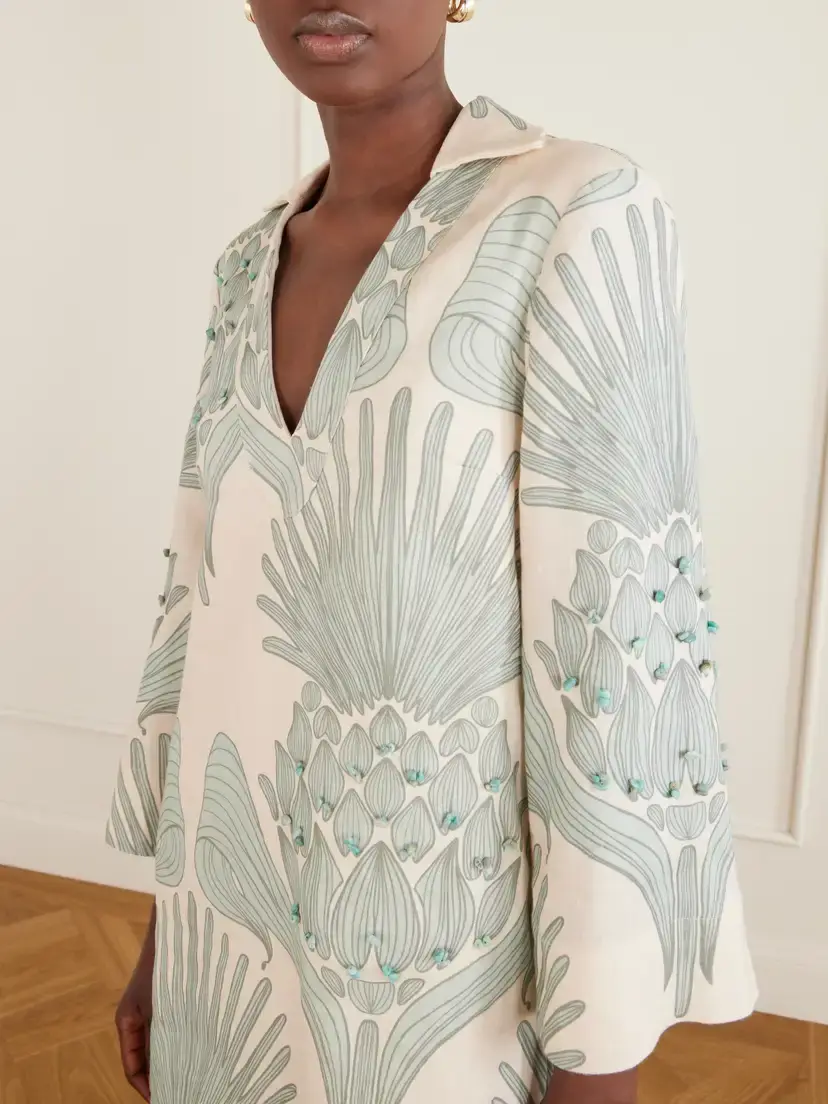 ANDRES OTALORA Aziza Mia Embellished Printed Linen Mini Dress | Thumbnail 4