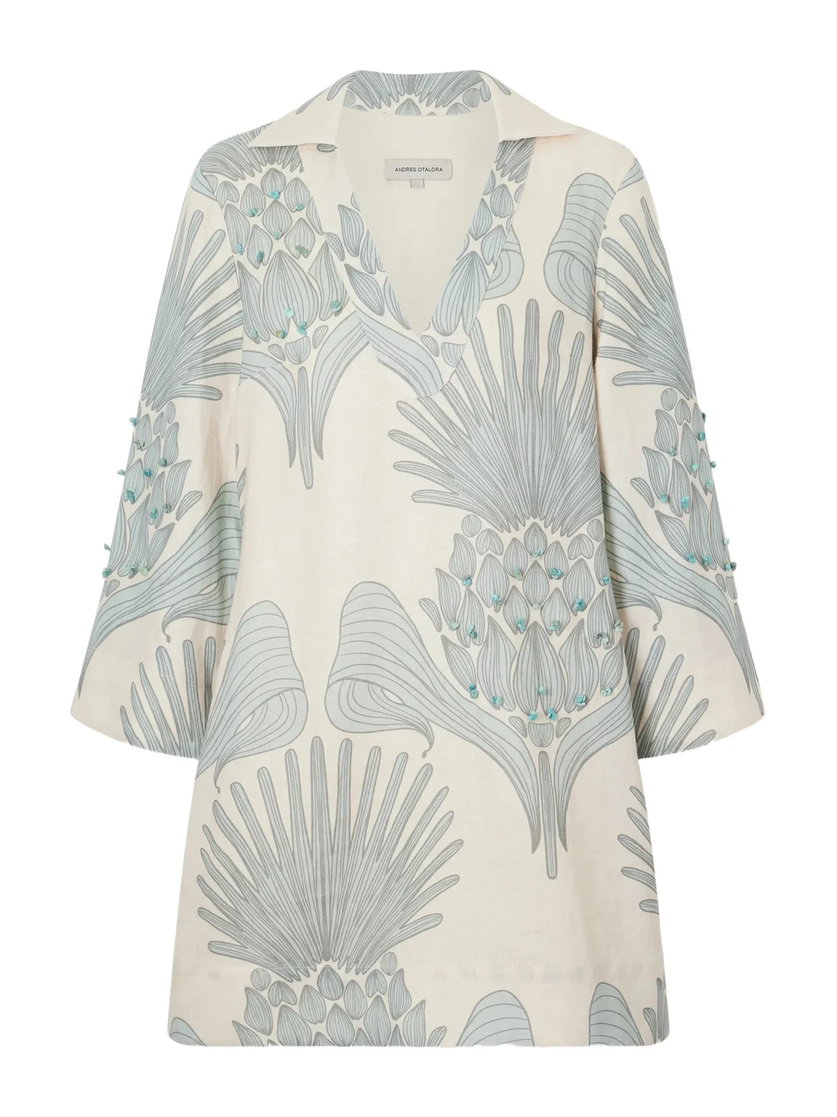 Aziza Mia Embellished Printed Linen Mini Dress