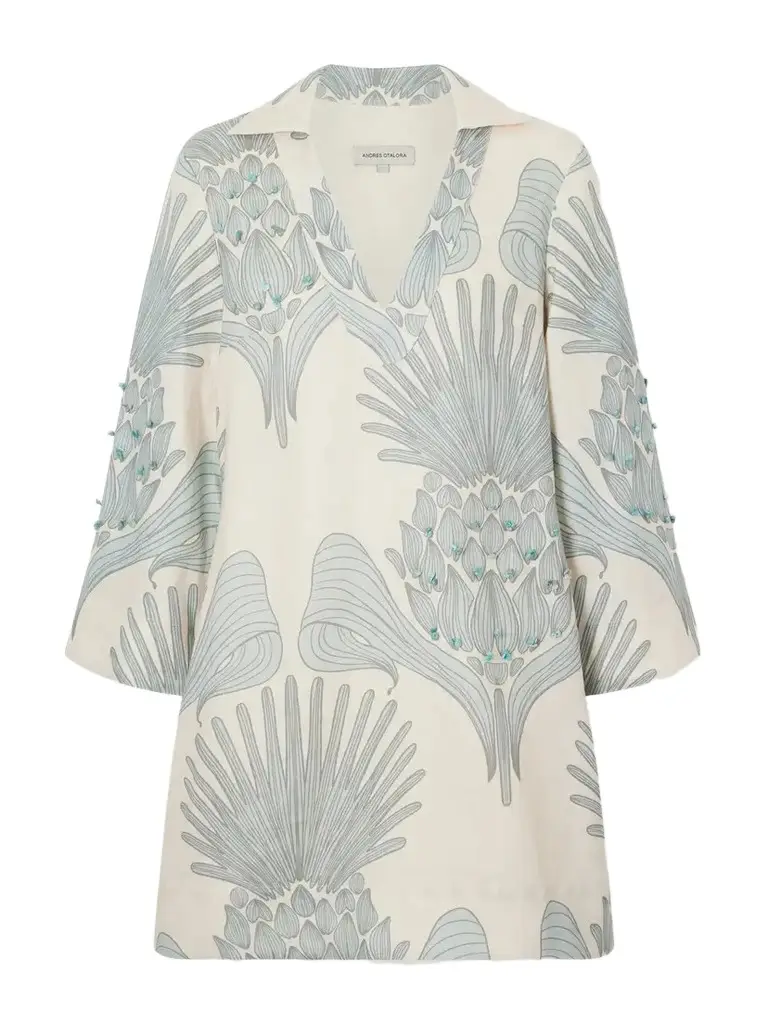 ANDRES OTALORA Aziza Mia Embellished Printed Linen Mini Dress | Image 1 ANDRES OTALORA Aziza Mia Embellished Printed Linen Mini Dress | Image 1