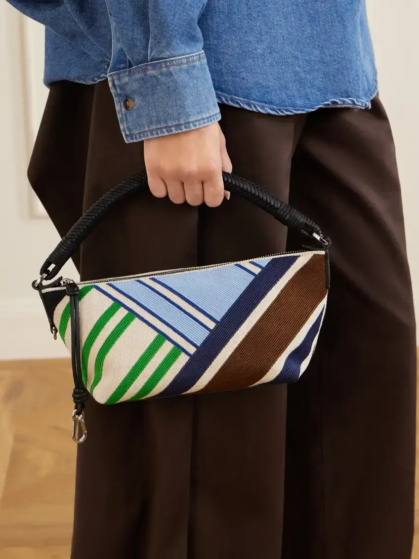 Loewe Cala Bayadere Leather-trimmed Paneled Striped Canvas Shoulder Bag | Thumbnail 3