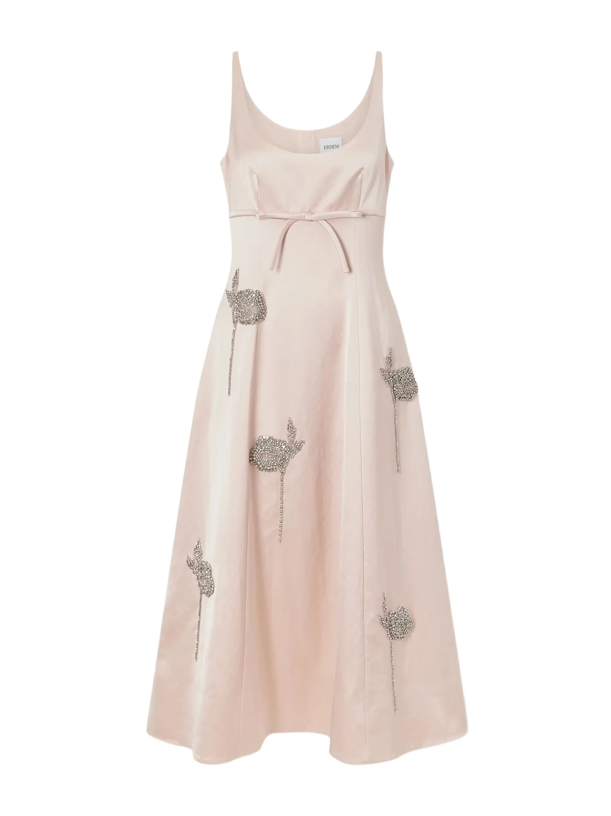 Embroidered Satin Midi Dress