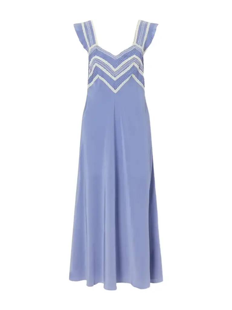 Rixo Bailee Crochet-trimmed Silk-crepe De Chine Midi Dress | Image 1 Rixo Bailee Crochet-trimmed Silk-crepe De Chine Midi Dress | Image 1