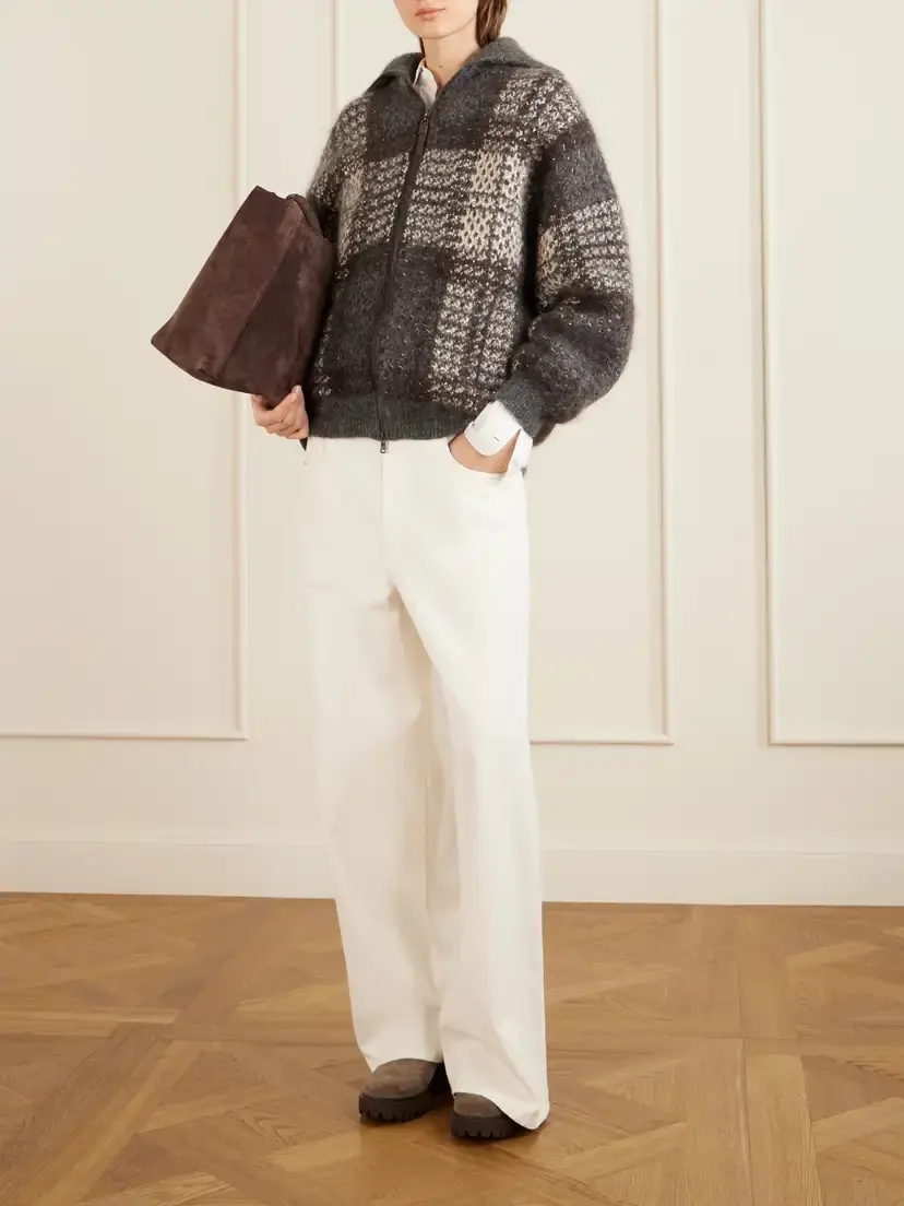 Brunello Cucinelli Sequin-embellished Checked Woven Jacket | Thumbnail 2 Brunello Cucinelli Sequin-embellished Checked Woven Jacket | Thumbnail 2
