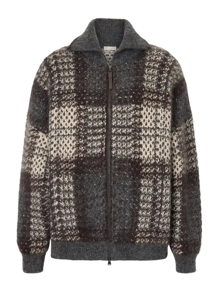 Brunello Cucinelli Sequin-embellished Checked Woven Jacket | Image 1 Brunello Cucinelli Sequin-embellished Checked Woven Jacket | Image 1