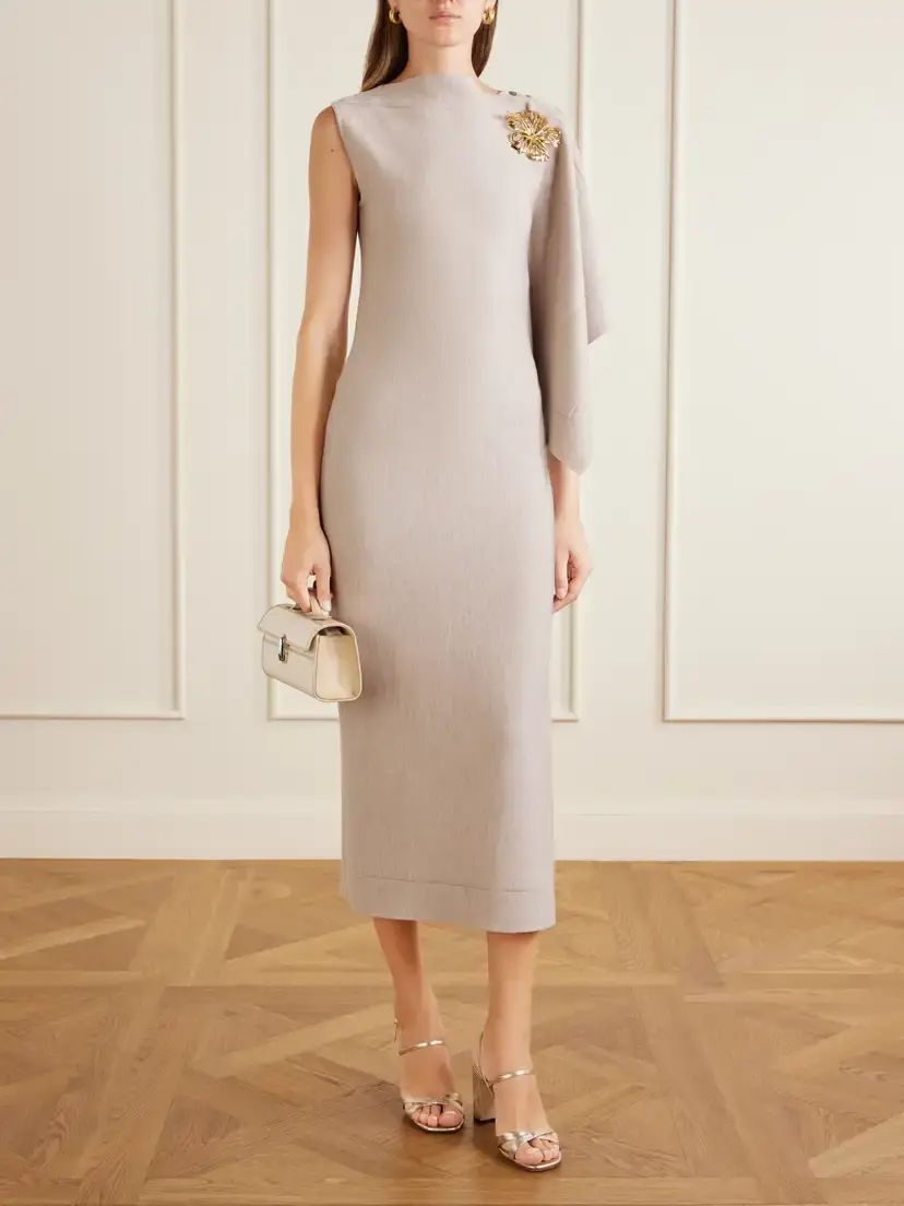 Oscar de la Renta Draped Wool-blend Knitted Midi Dress | Thumbnail 2