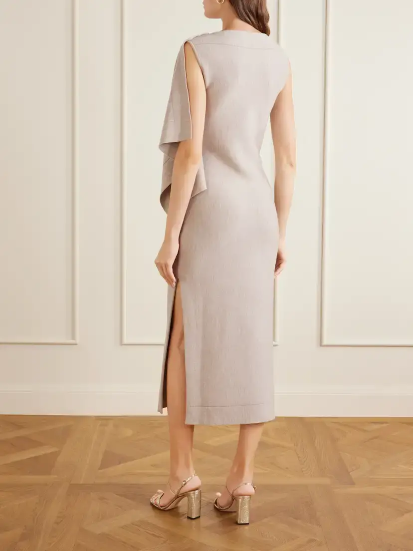 Oscar de la Renta Draped Wool-blend Knitted Midi Dress | Thumbnail 3