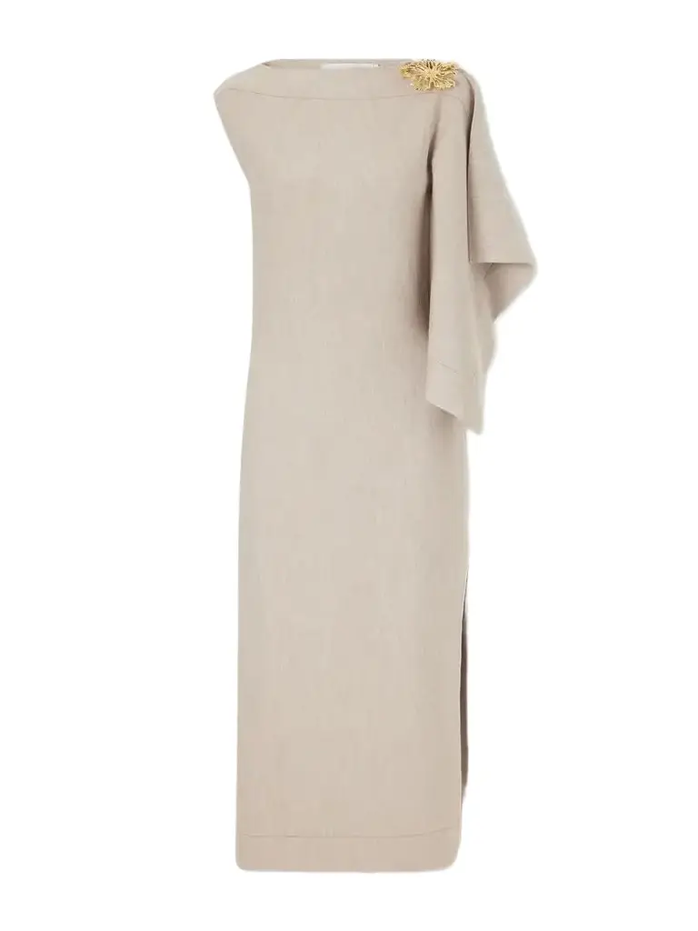 Oscar de la Renta Draped Wool-blend Knitted Midi Dress | Image 1 Oscar de la Renta Draped Wool-blend Knitted Midi Dress | Image 1