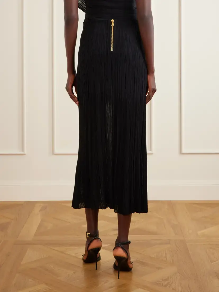 Balmain Plissé-crepe Midi Skirt | Thumbnail 4 Balmain Plissé-crepe Midi Skirt | Thumbnail 4
