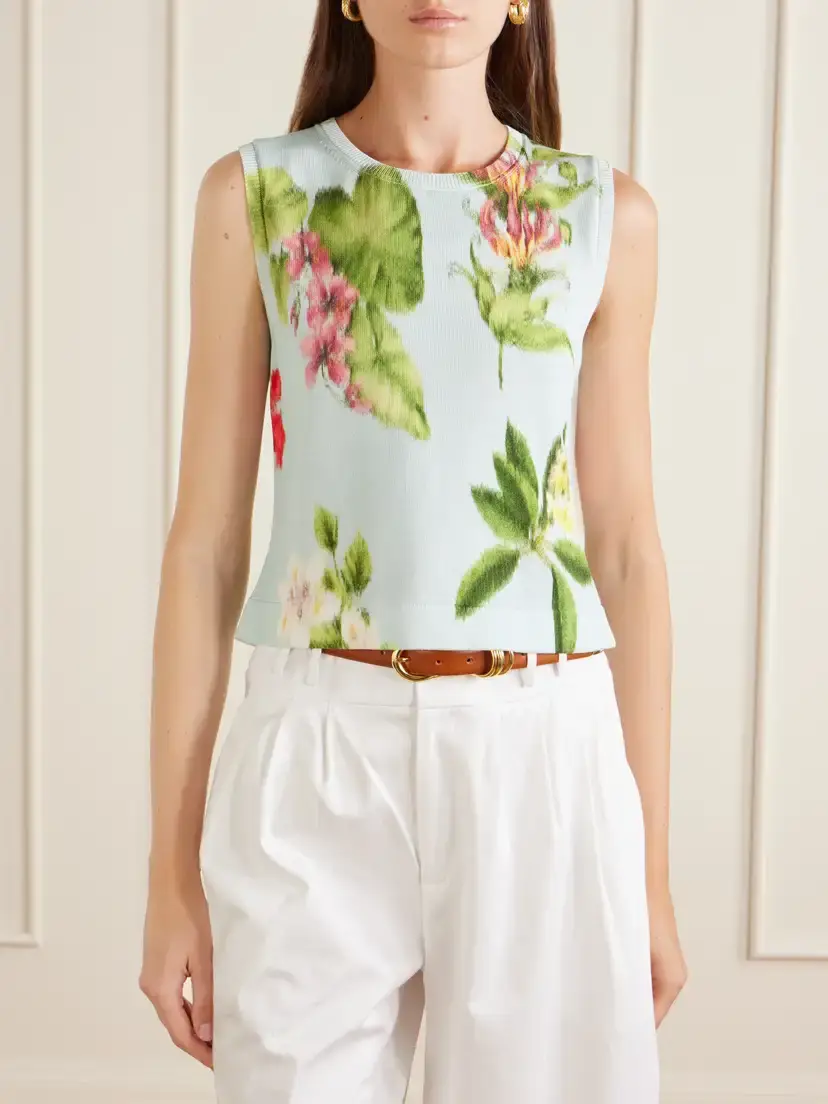 Oscar de la Renta Floral-print Cotton-blend Knitted Tank | Thumbnail 3 Oscar de la Renta Floral-print Cotton-blend Knitted Tank | Thumbnail 3