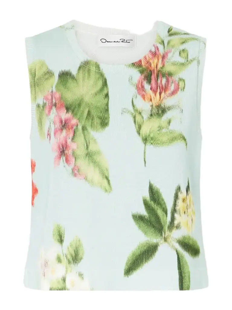 Oscar de la Renta Floral-print Cotton-blend Knitted Tank | Image 1 Oscar de la Renta Floral-print Cotton-blend Knitted Tank | Image 1