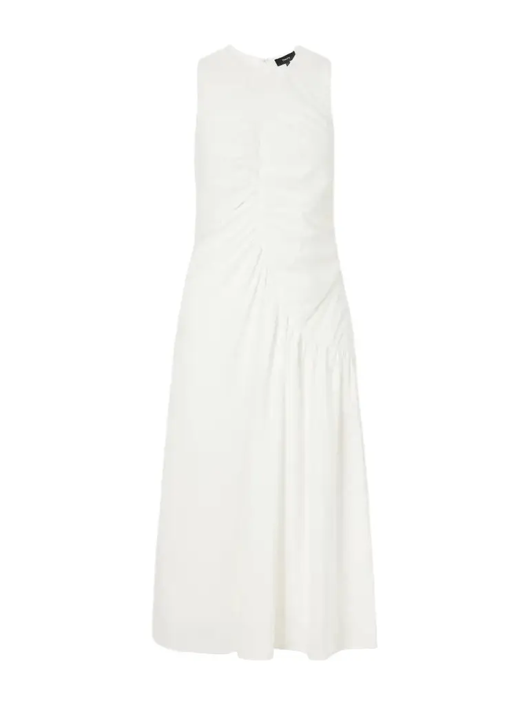 Theory Ruched Cotton-blend Sateen Midi Dress | Image 1 Theory Ruched Cotton-blend Sateen Midi Dress | Image 1