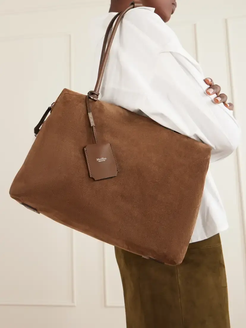 Max Mara Leather-trimmed Suede Shoulder Bag | Thumbnail 2 Max Mara Leather-trimmed Suede Shoulder Bag | Thumbnail 2