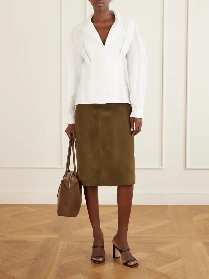 Max Mara Leather-trimmed Suede Shoulder Bag | Thumbnail 3 Max Mara Leather-trimmed Suede Shoulder Bag | Thumbnail 3