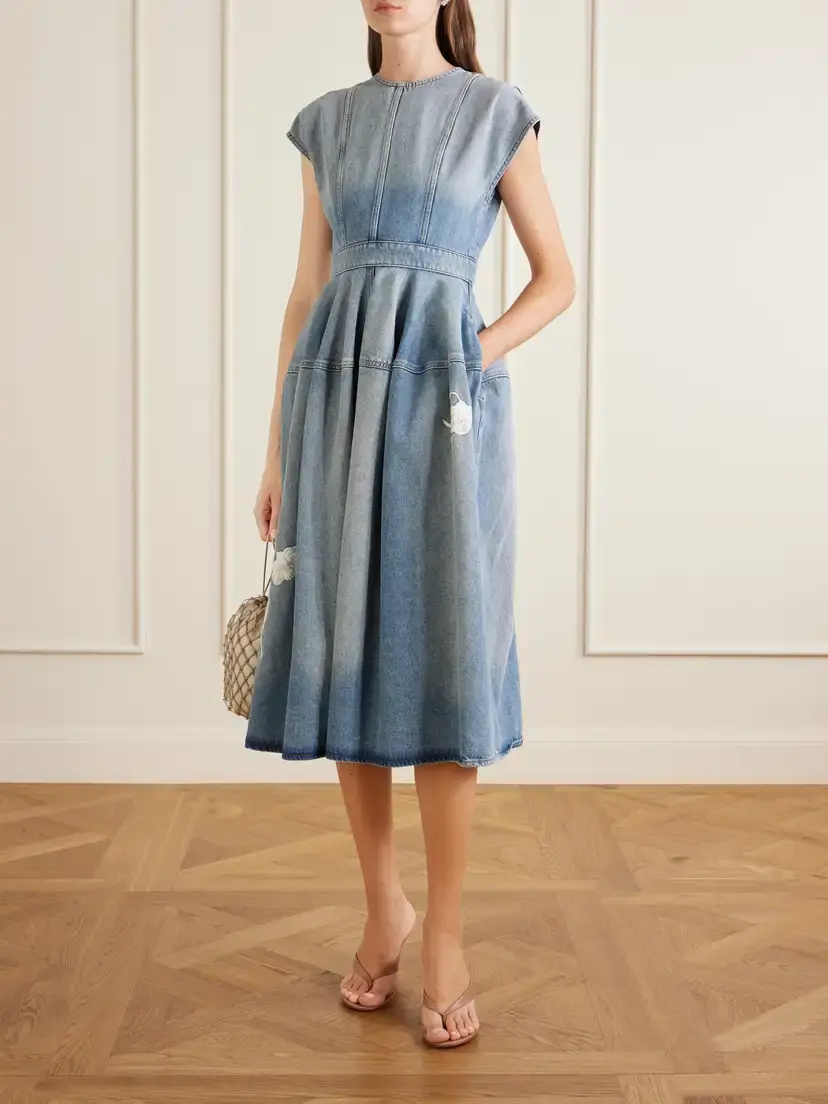 Erdem Floral-appliquéd Denim Midi Dress | Thumbnail 2 Erdem Floral-appliquéd Denim Midi Dress | Thumbnail 2