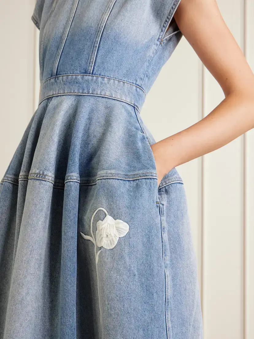 Erdem Floral-appliquéd Denim Midi Dress | Thumbnail 4 Erdem Floral-appliquéd Denim Midi Dress | Thumbnail 4