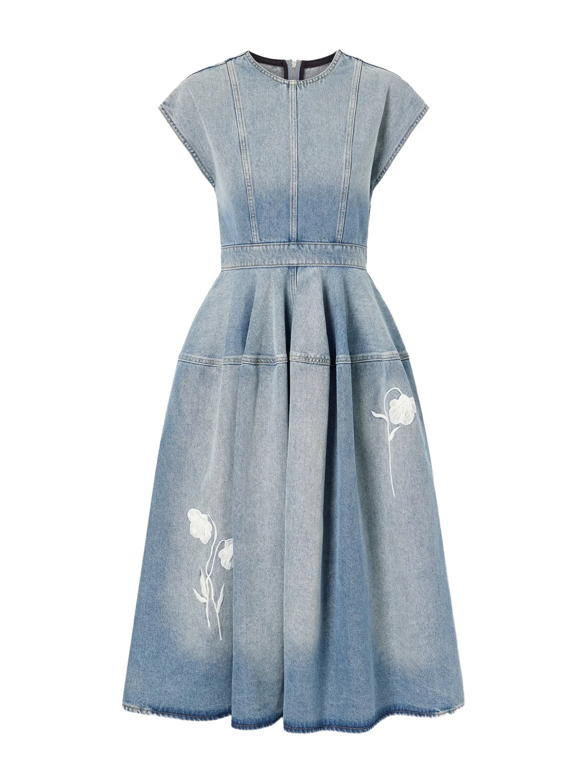 Floral-appliquéd Denim Midi Dress Floral-appliquéd Denim Midi Dress