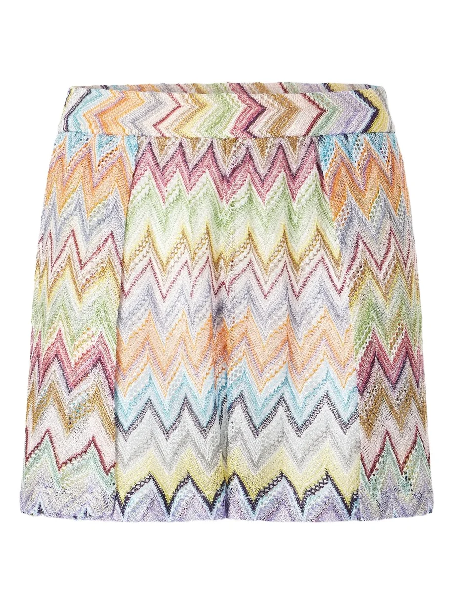 Striped Metallic Crochet-knit Shorts Striped Metallic Crochet-knit Shorts